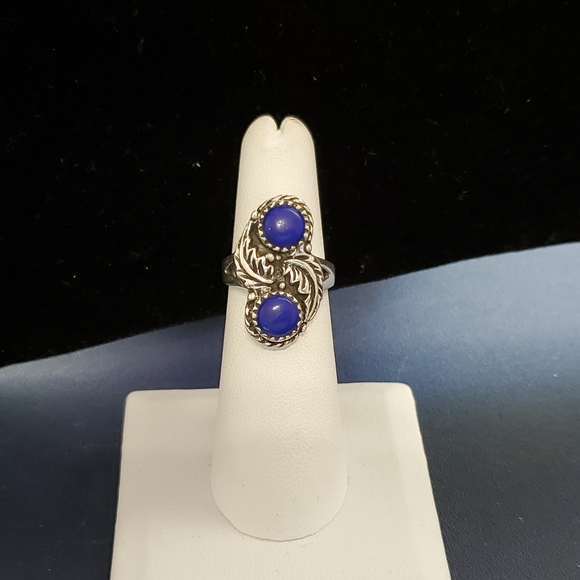 Shube sterling Southwestern Lapis Sterling Feather Swirl Ring 5 - Picture 4 of 14
